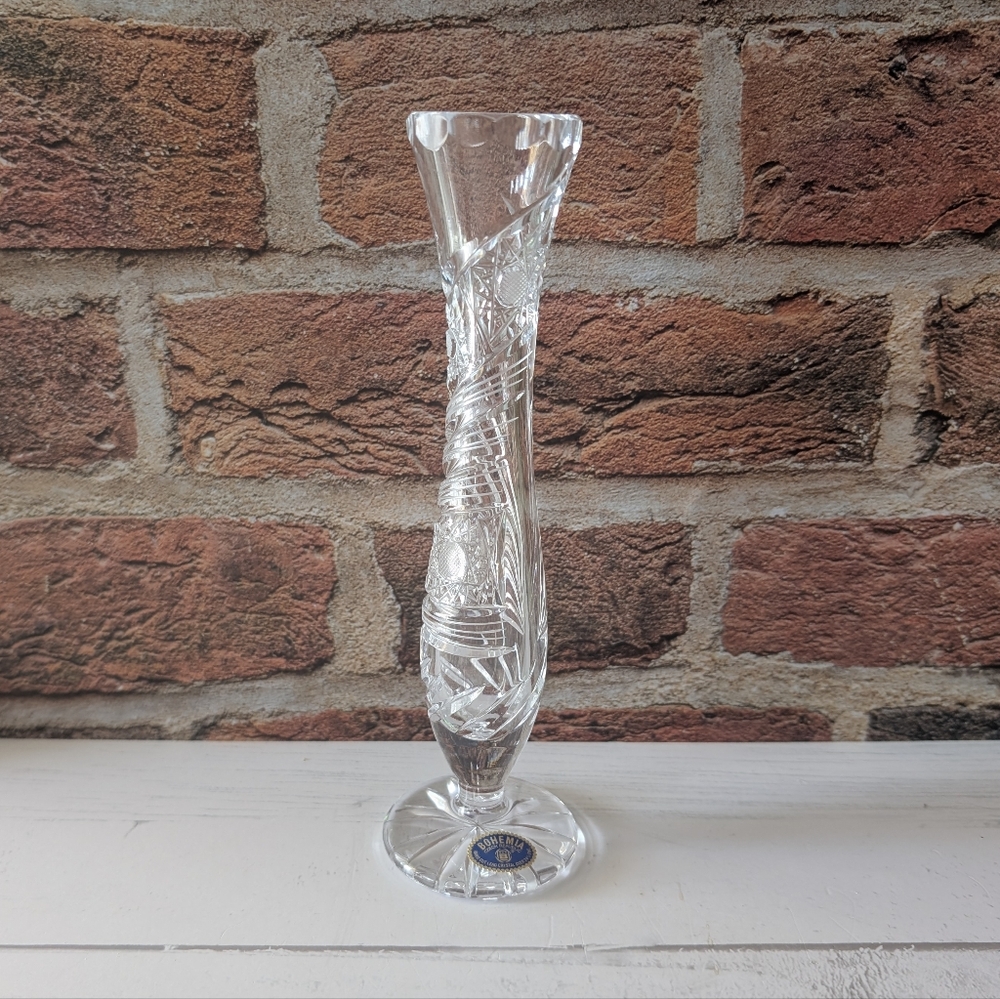 Lead Crystal Bud vase Bohemia Czech Republic Hand Cut 8"
